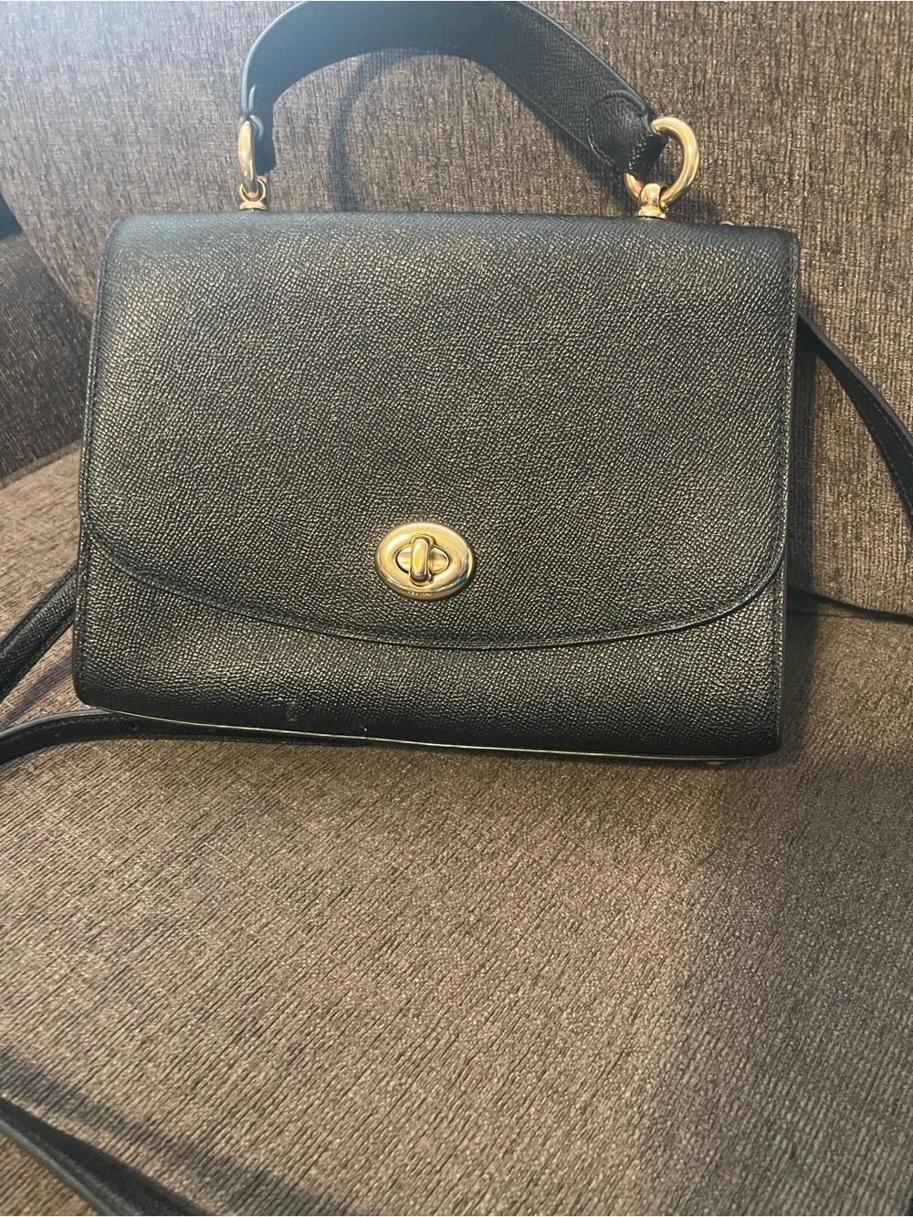 Coach Black Leather Top-Handle Satchel with Gold-Tone Hardware